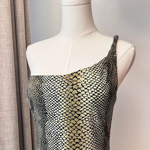Cache Metallic Snakeskin Print Asymmetrical Dress – Size Medium - Picture 2 of 8